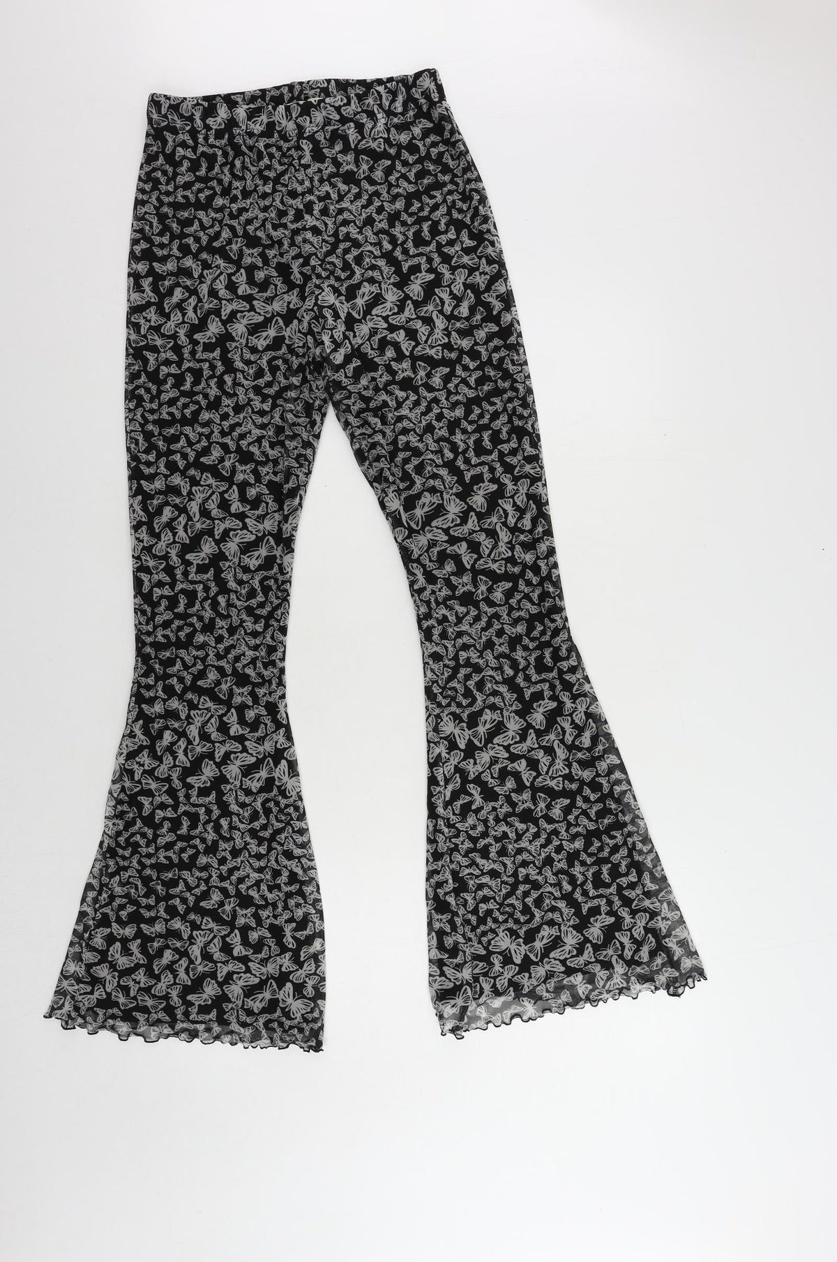 Additional front view of Urban renewal women’s grey geometric polyester trousers, size M, 31-inch leg regular - elastic waist