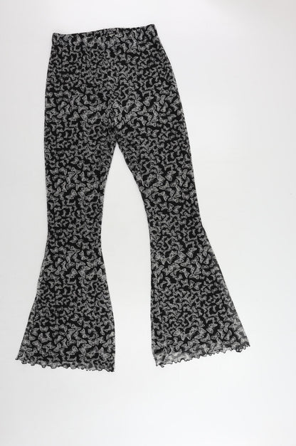 Additional front view of Urban renewal women’s grey geometric polyester trousers, size M, 31-inch leg regular - elastic waist