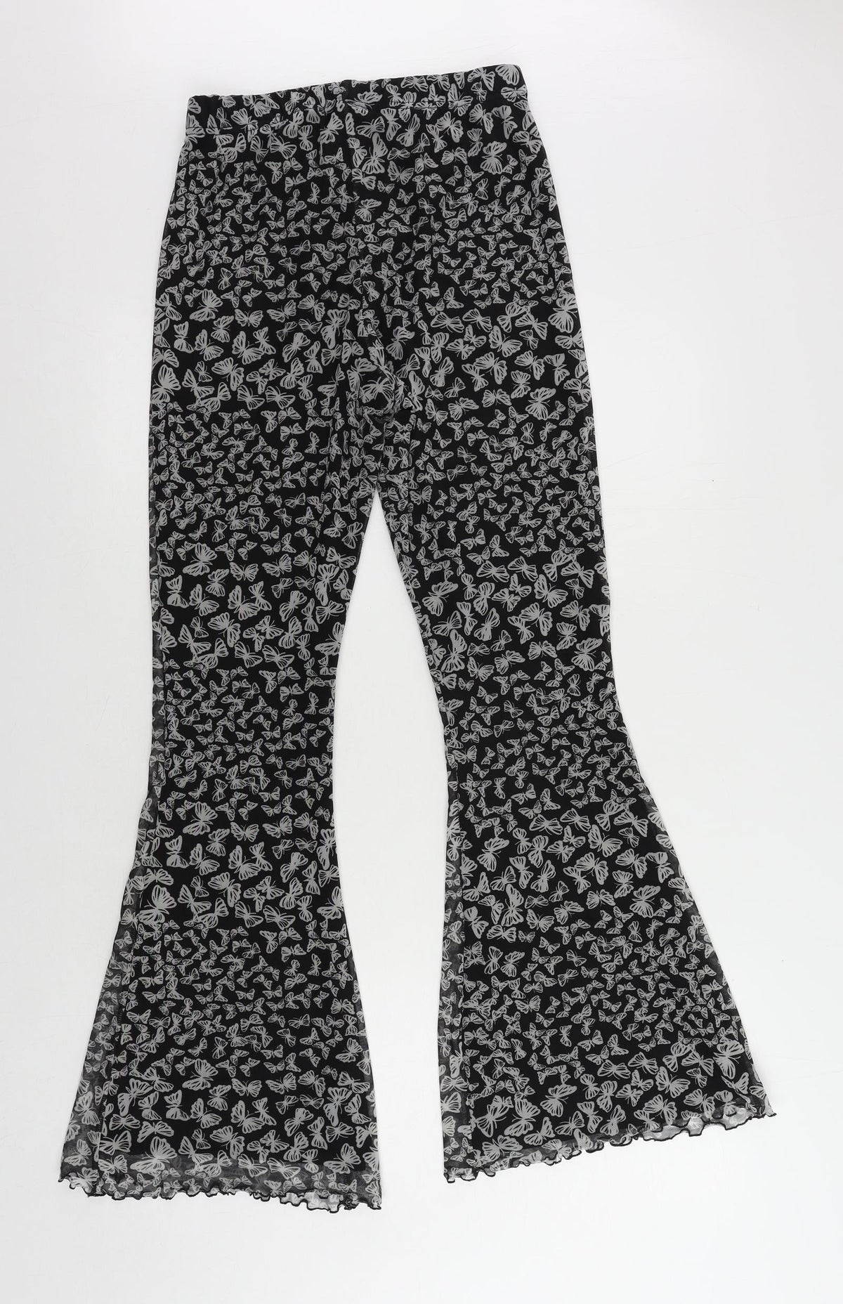 Back view of Urban renewal women’s grey geometric polyester trousers, size M, 31-inch leg regular - elastic waist