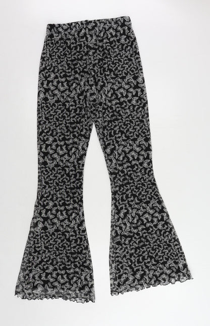 Back view of Urban renewal women’s grey geometric polyester trousers, size M, 31-inch leg regular - elastic waist