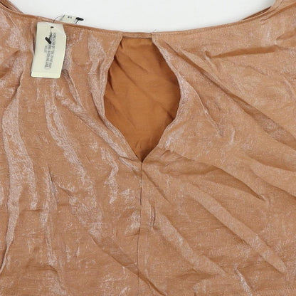 River Island Womens Beige Polyester Basic Blouse Size 14 Boat Neck - Metallic