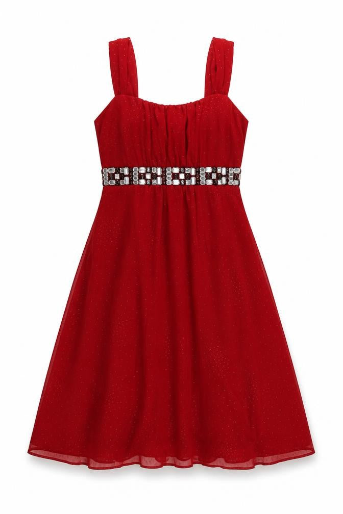 BHS Womens Red Polyester A-Line Size 12 Square Neck Zip - Embellished