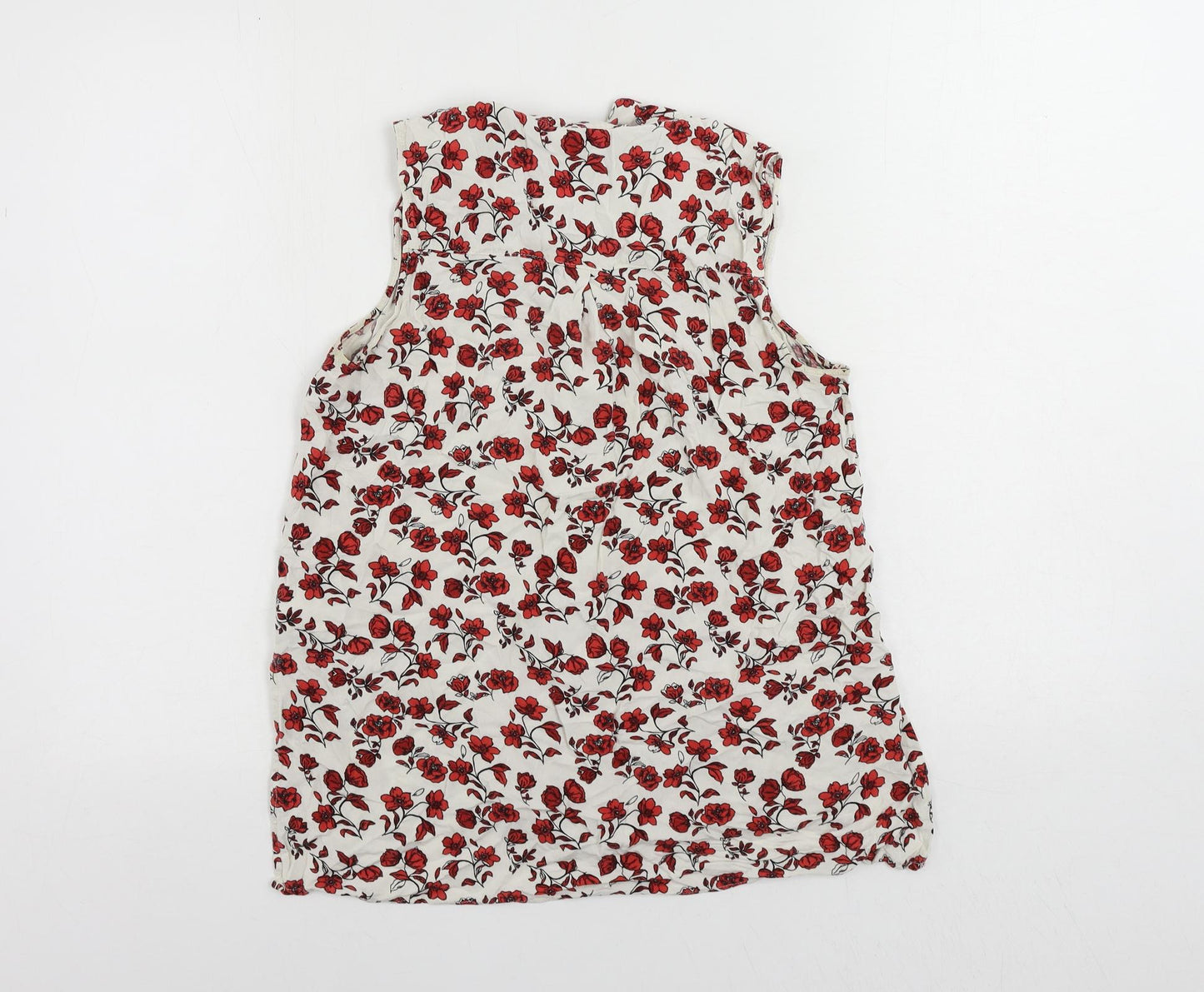 H&M Womens White Floral Viscose Basic Button-Up Size 8 Collared