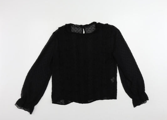 Zara Womens Black Polyester Basic Blouse Size L Round Neck - Sheer