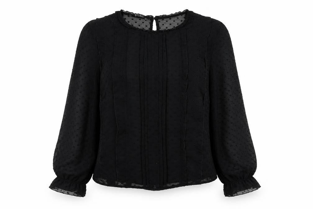 Zara Womens Black Polyester Basic Blouse Size L Round Neck - Sheer