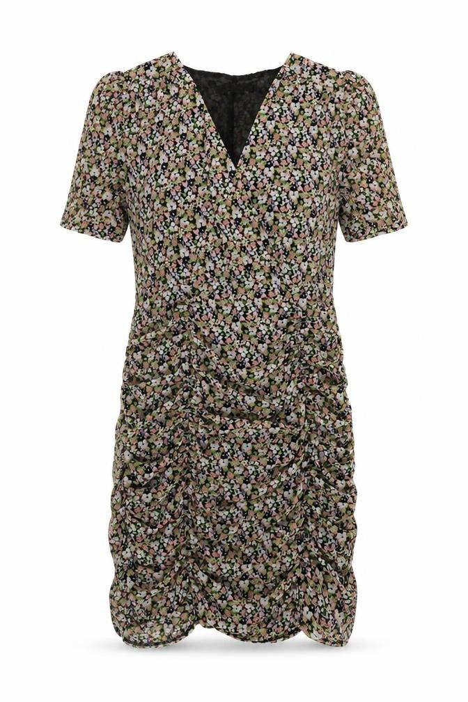By Clara Womens Multicoloured Floral Polyester Sheath Size M V-Neck Zip - Ruched