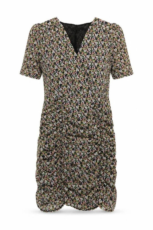 By Clara Womens Multicoloured Floral Polyester Sheath Size M V-Neck Zip - Ruched