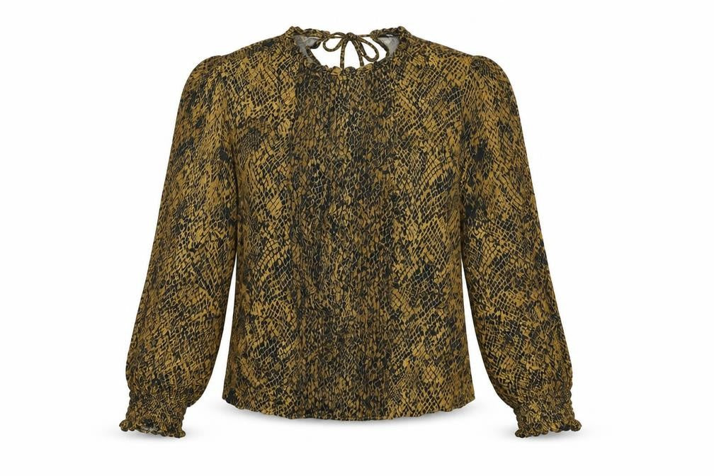 Zara Womens Brown Animal Print Viscose Basic Blouse Size L Round Neck