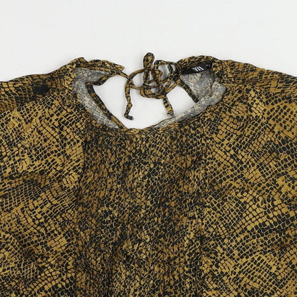 Zara Womens Brown Animal Print Viscose Basic Blouse Size L Round Neck