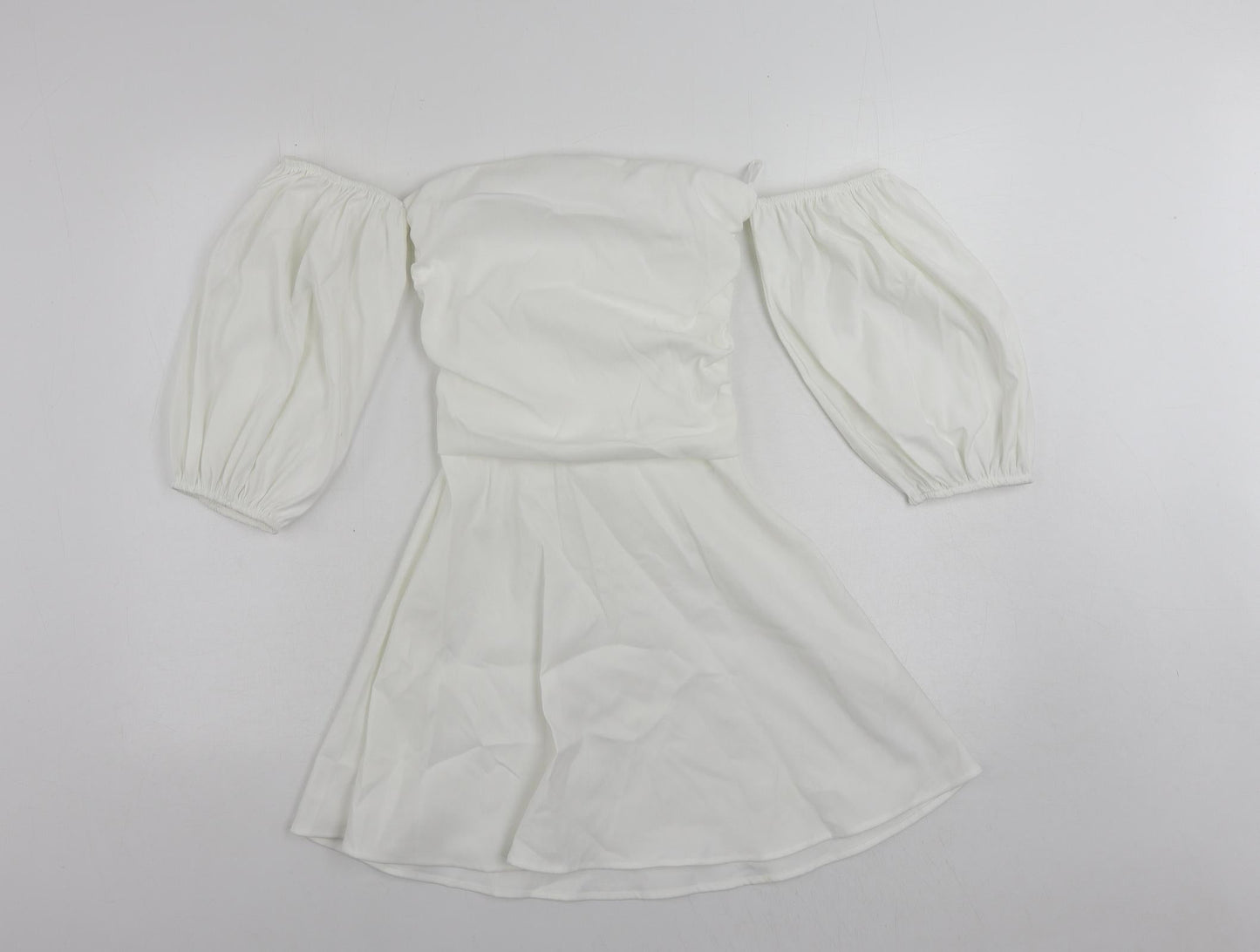 Zara Womens White Polyester Mini Size S Off the Shoulder Zip