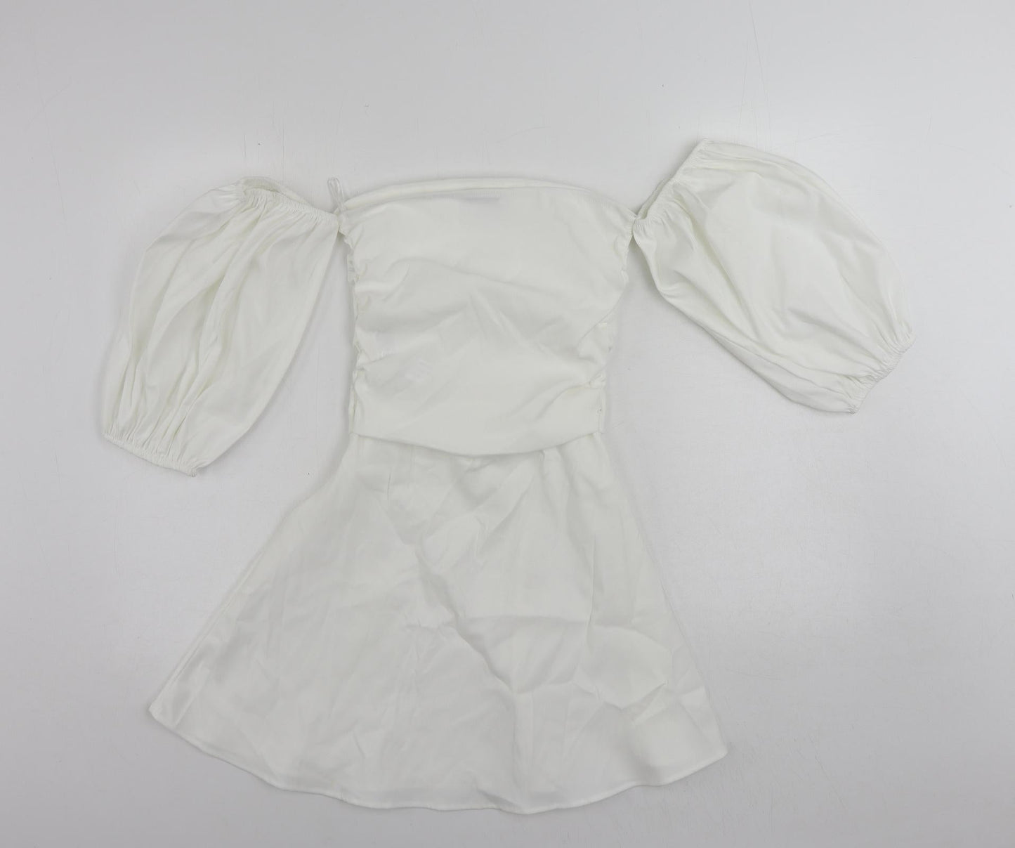 Zara Womens White Polyester Mini Size S Off the Shoulder Zip