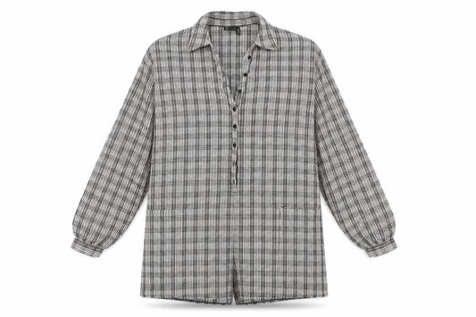 Front view of ASOS women’s grey plaid polyester playsuit one-piece, size UK 10, button - pockets
