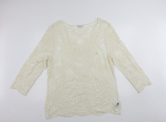 NEXT Womens Ivory Nylon Tunic Blouse Size L Boat Neck - Embroidered