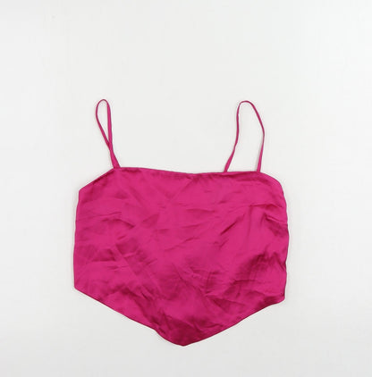 Stradivarius Womens Pink Polyester Cropped Tank Size L Square Neck