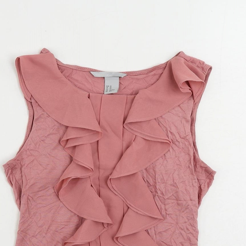 H&M Womens Pink Viscose Basic Tank Size XS Round Neck - Ruffle