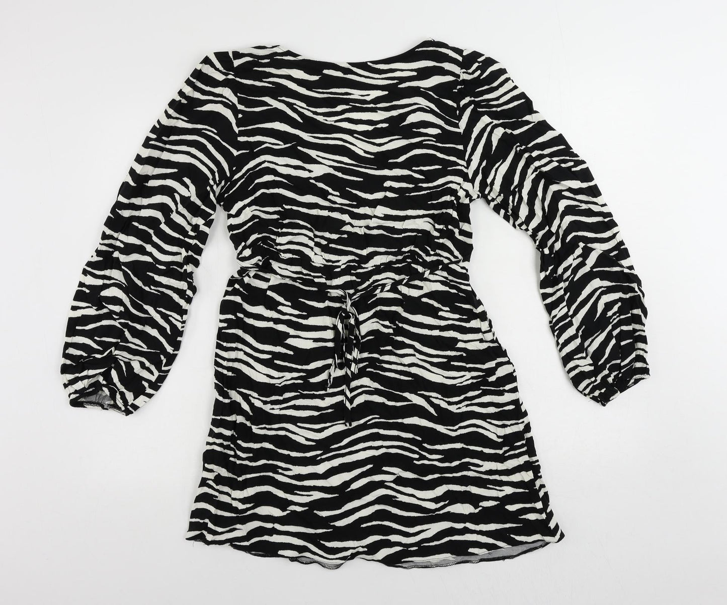 New Look Womens Black Animal Print Viscose Mini Size 10 V-Neck Pullover