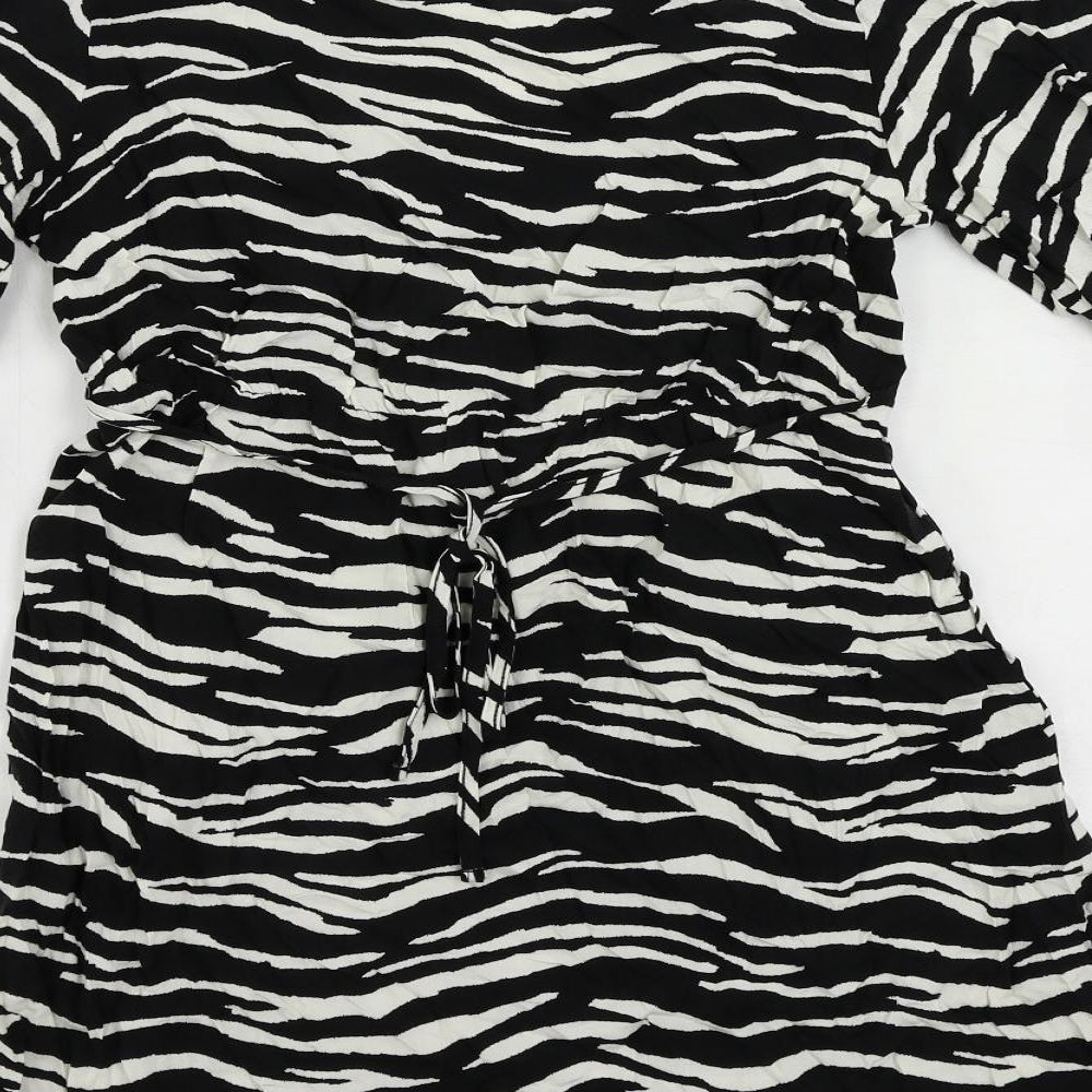 New Look Womens Black Animal Print Viscose Mini Size 10 V-Neck Pullover