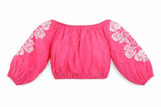 Marks and Spencer Womens Pink Cotton Cropped Blouse Size 18 Off the Shoulder - Embroidered