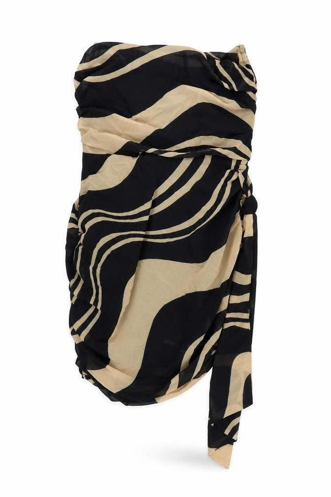 PRETTYLITTLETHING Womens Black Geometric Polyester Mini Size 4 Off the Shoulder Zip - Strapless