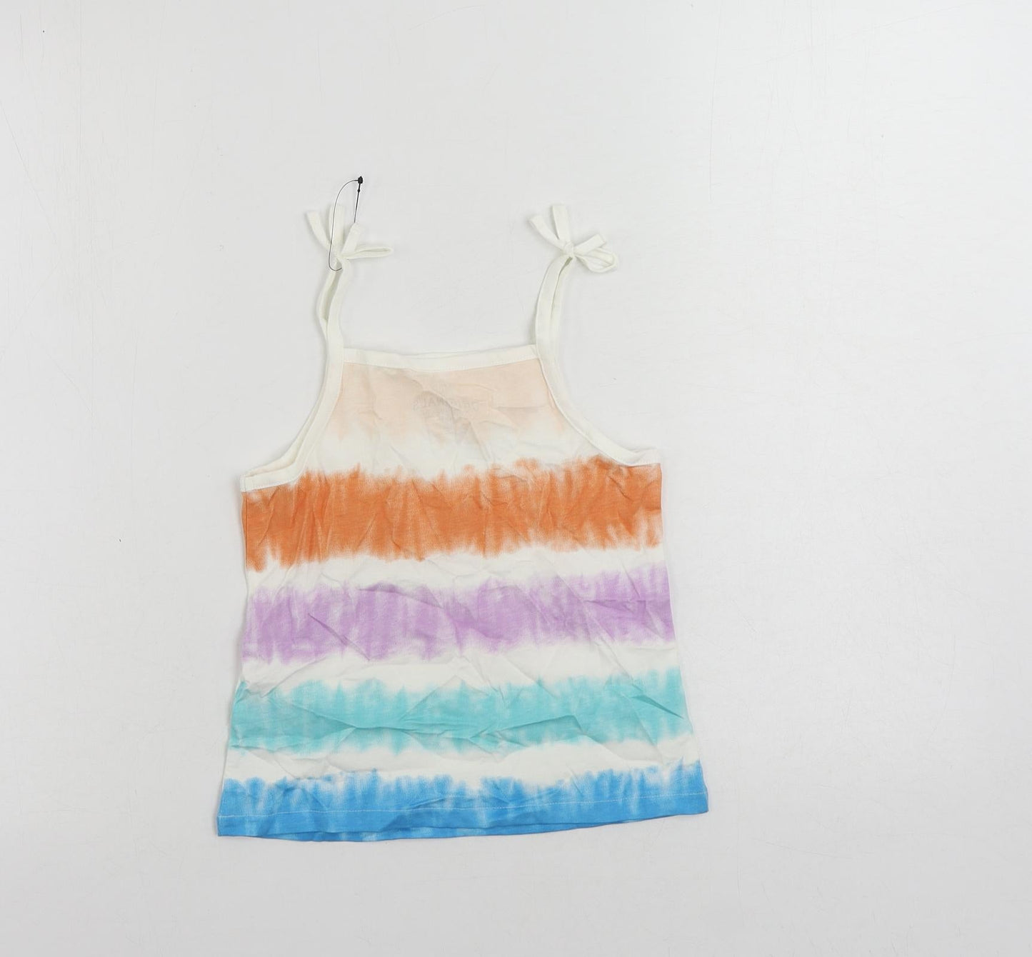 Marks and Spencer Girls Multicoloured Striped Cotton Camisole Tank Size 5-6 Years Square Neck Pullover - Tie Dye