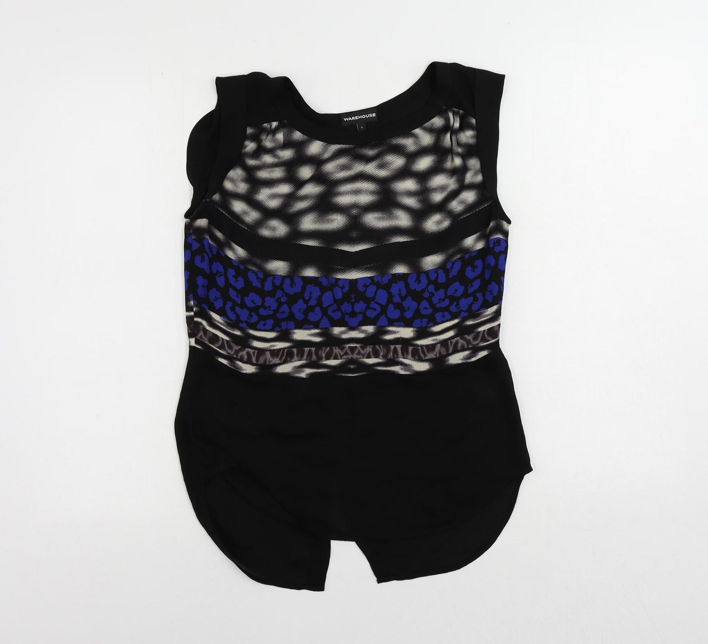 Warehouse Womens Black Geometric Polyester Basic Blouse Size S Boat Neck
