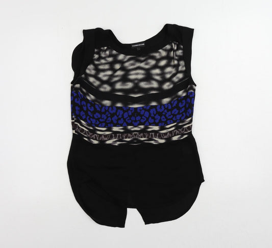 Warehouse Womens Black Geometric Polyester Basic Blouse Size S Boat Neck