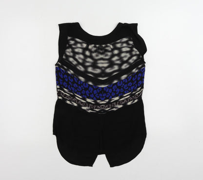 Warehouse Womens Black Geometric Polyester Basic Blouse Size S Boat Neck