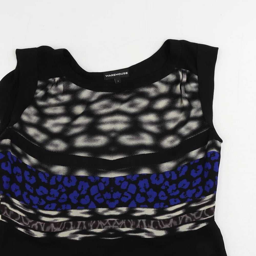 Warehouse Womens Black Geometric Polyester Basic Blouse Size S Boat Neck