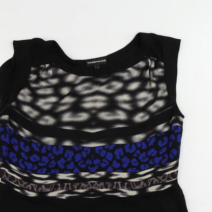 Warehouse Womens Black Geometric Polyester Basic Blouse Size S Boat Neck