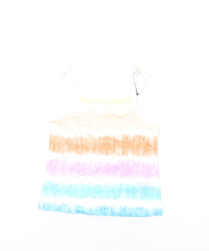Additional front view of Marks & Spencer girls’ multicoloured geometric cotton basic tank, years square neck pullover