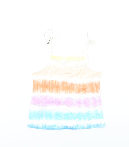 Back view of Marks & Spencer girls’ multicoloured geometric cotton basic tank, size 3-4, years square neck pullover