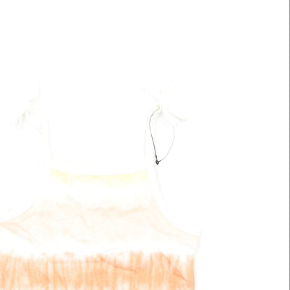 Close-up detail of Marks & Spencer girls’ multicoloured geometric cotton basic tank, size 3-4, years square neck pullover