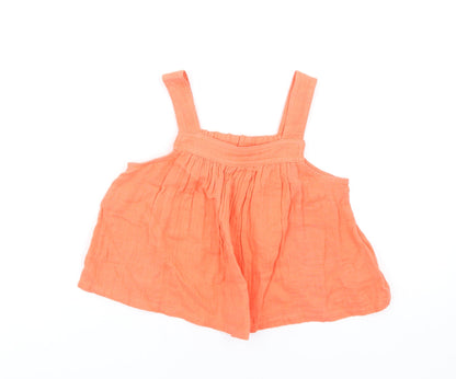 Additional front view of Marks & Spencer girls’ orange cotton basic tank, size 8-9, years square neck pullover