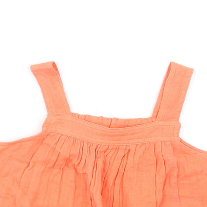 Close-up detail of Marks & Spencer girls’ orange cotton basic tank, size 8-9, years square neck pullover