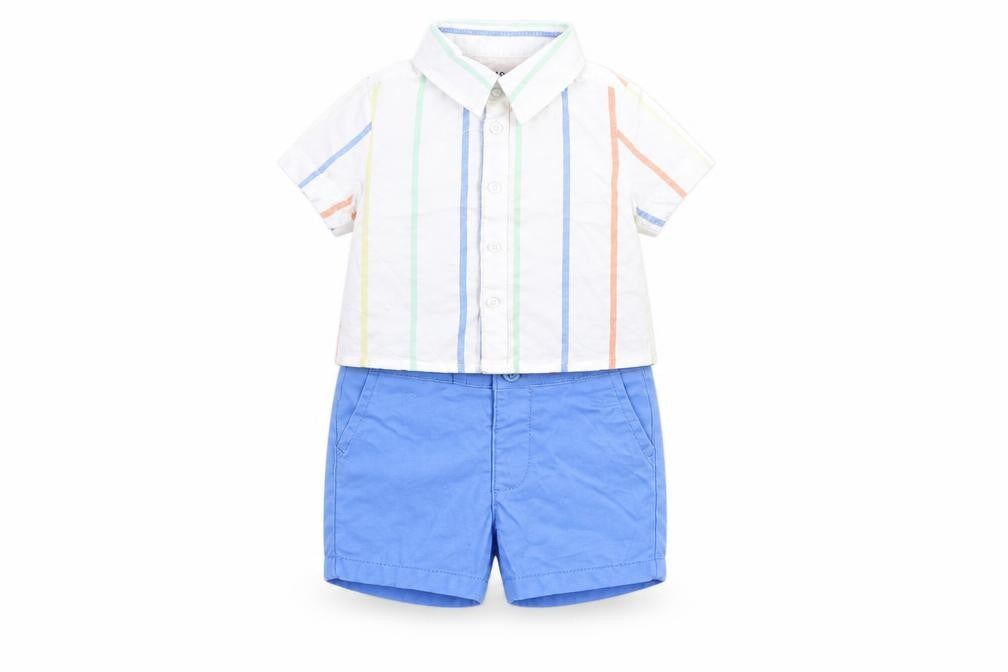 Marks & Spencer Boys Multicoloured Striped Cotton Shorts Set Outfit/Set Size 0-3 Months Button