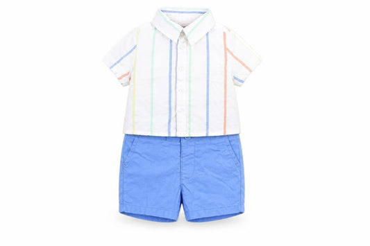 Marks & Spencer Boys Multicoloured Striped Cotton Shorts Set Outfit/Set Size 0-3 Months Button