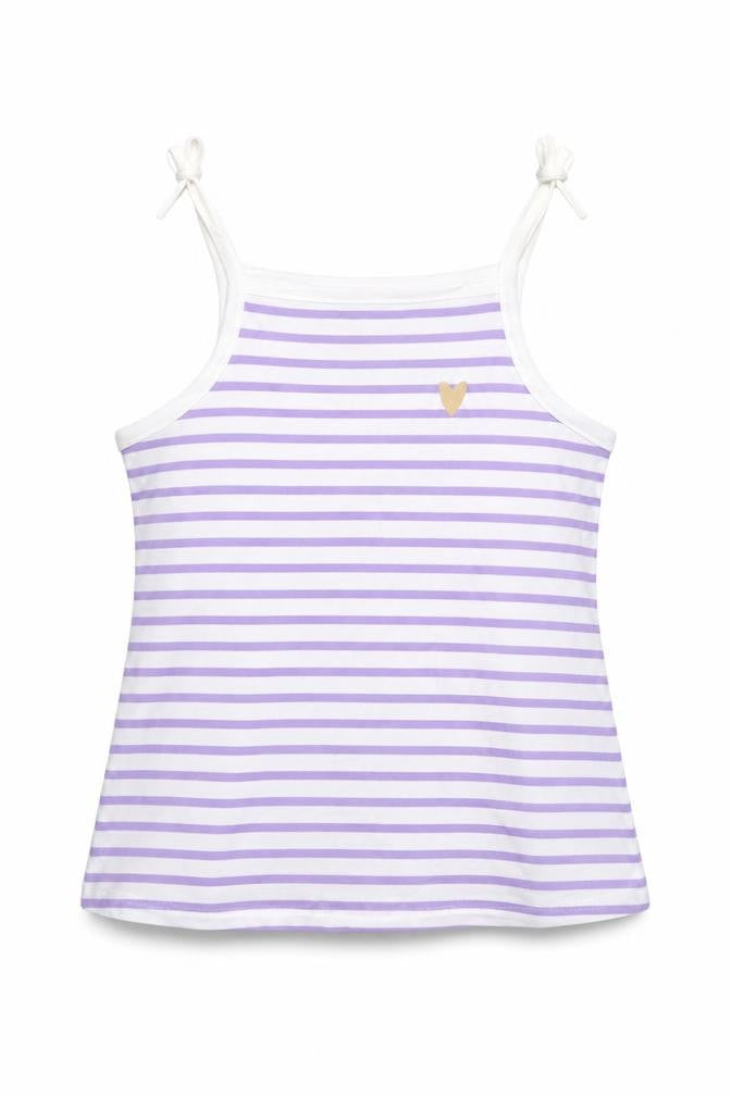 Marks & Spencer Girls Purple Striped Cotton Basic Tank Size 5-6 Years Square Neck Pullover