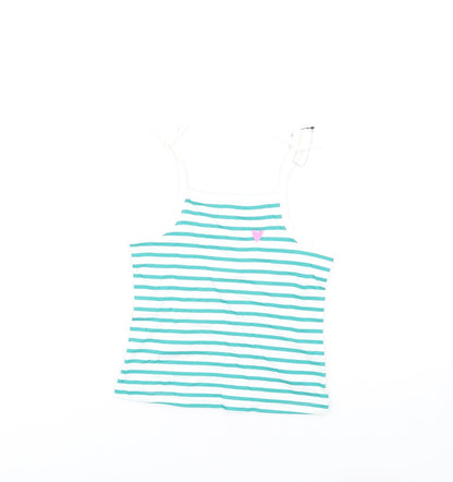 Additional front view of Marks & Spencer girls’ green striped cotton basic tank, size 3-4, years square neck pullover