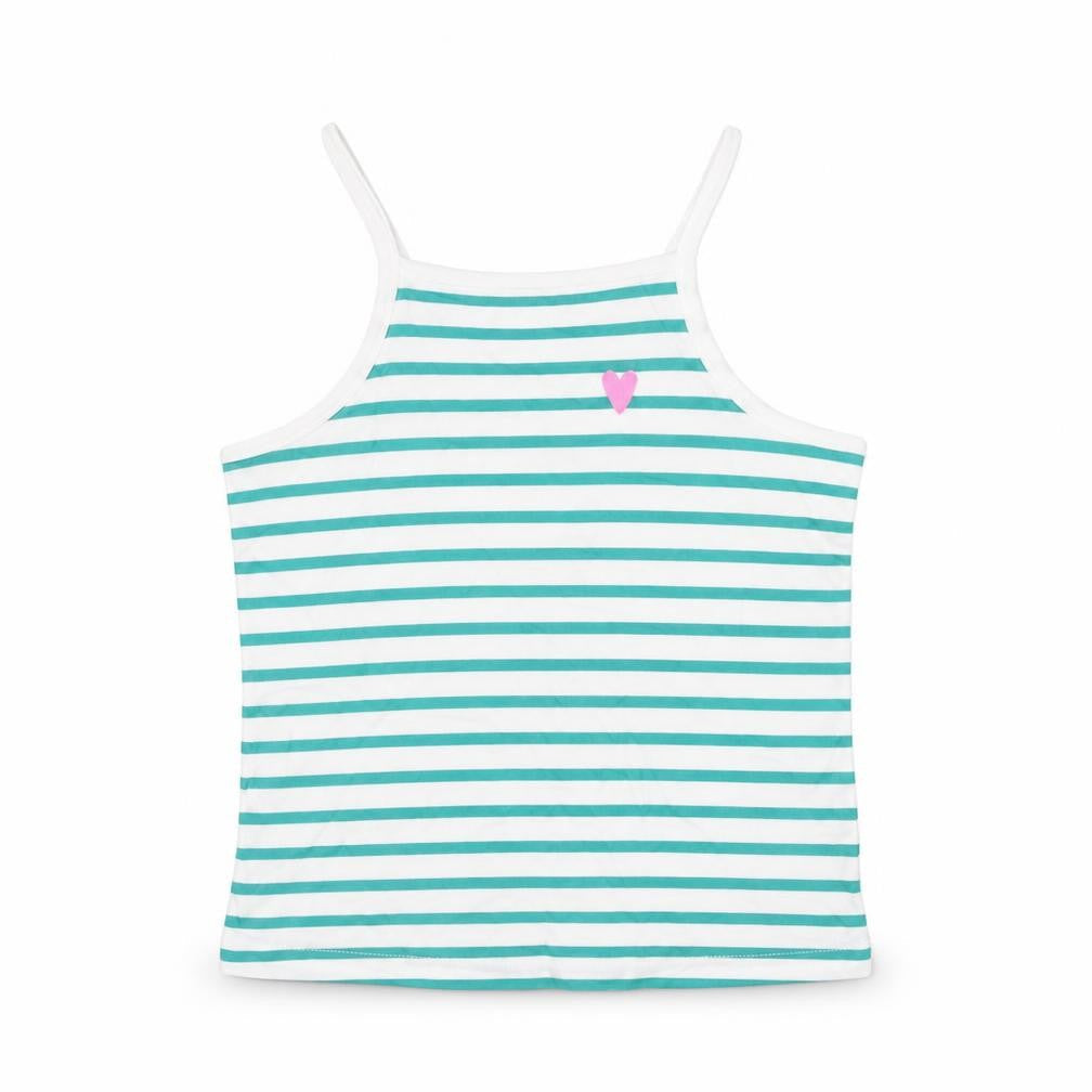 Marks & Spencer Girls Green Striped Cotton Basic Tank Size 3-4 Years Square Neck Pullover