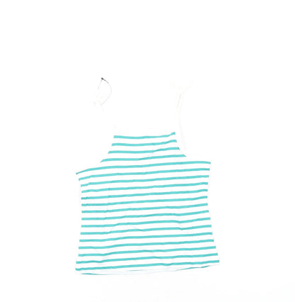 Back view of Marks & Spencer girls’ green striped cotton basic tank, size 3-4, years square neck pullover