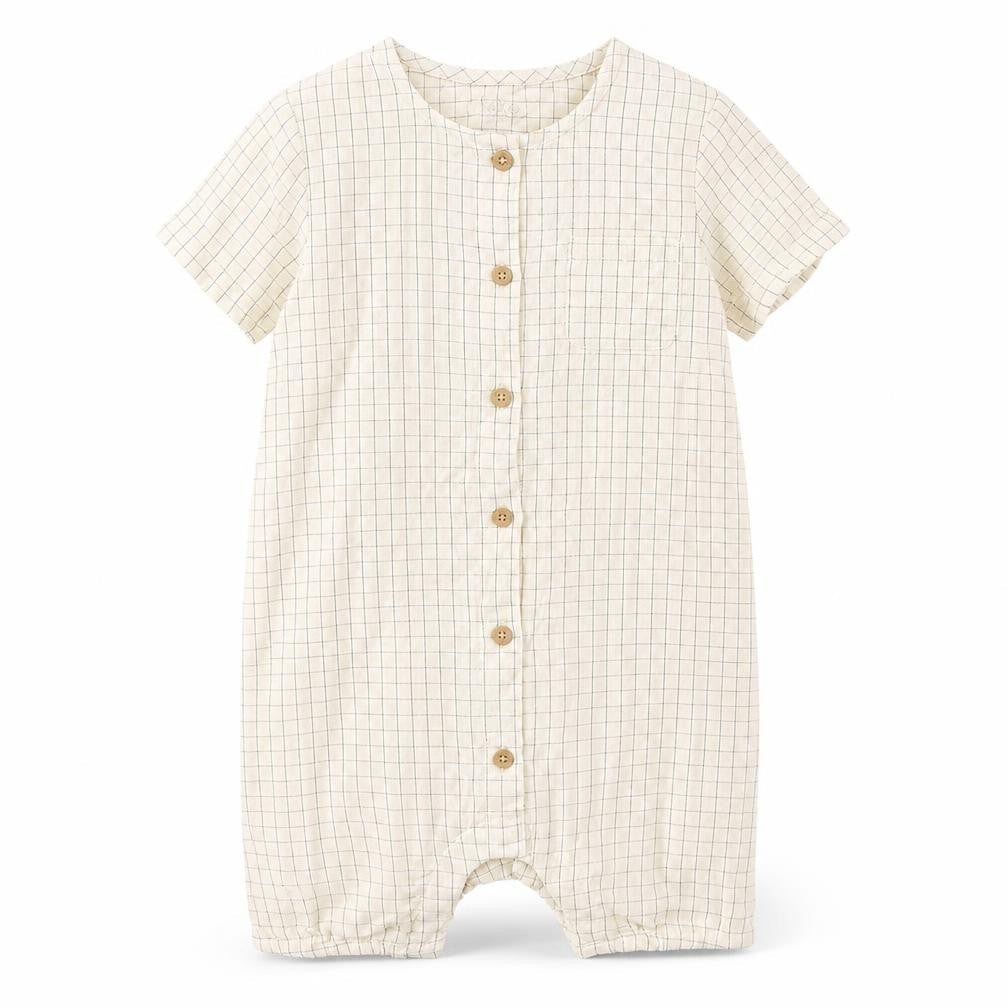 Marks & Spencer Baby Beige Check Cotton Romper One-Piece Size 12-18 Months Button