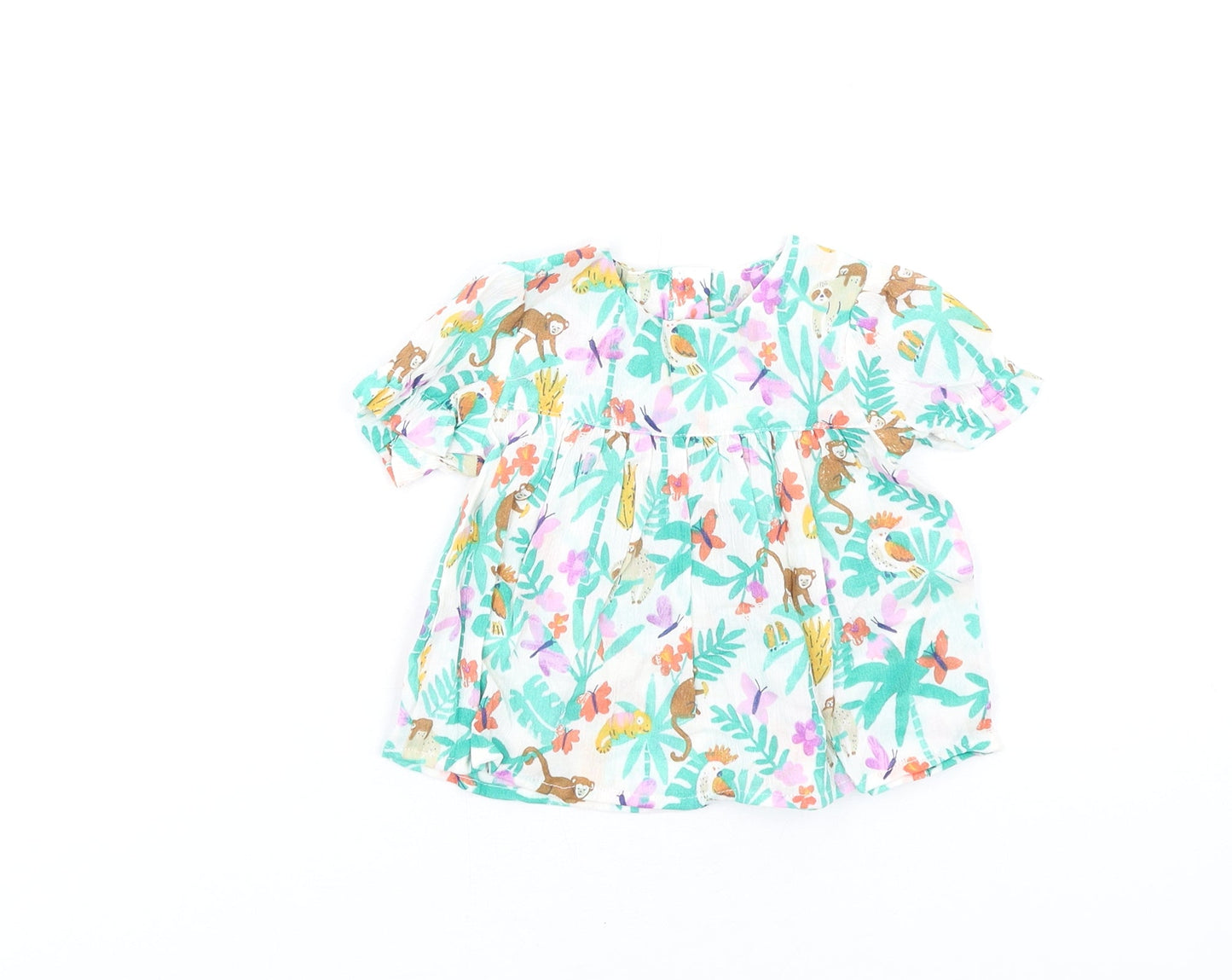 Marks and Spencer Girls Multicoloured Geometric Cotton Fit & Flare Size 3-6 Months Round Neck Button