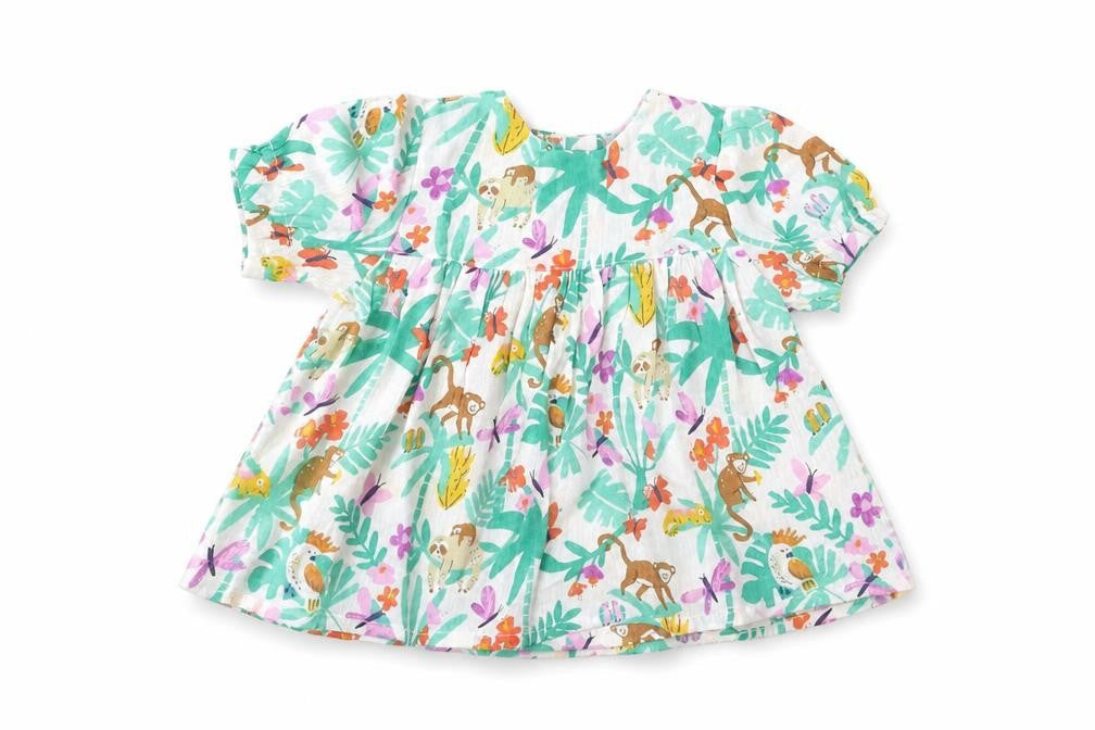 Marks & Spencer Girls Multicoloured Geometric Cotton Fit & Flare Size 6-9 Months Round Neck Button