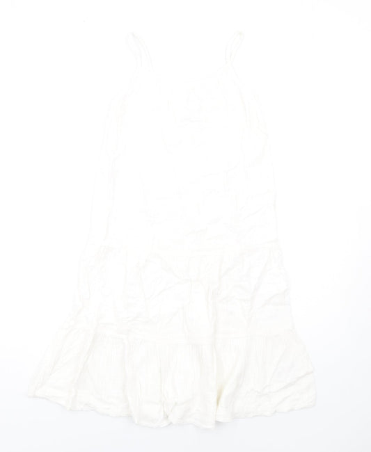 Marks and Spencer Girls White Cotton Trapeze & Swing Size 8-9 Years Round Neck Pullover