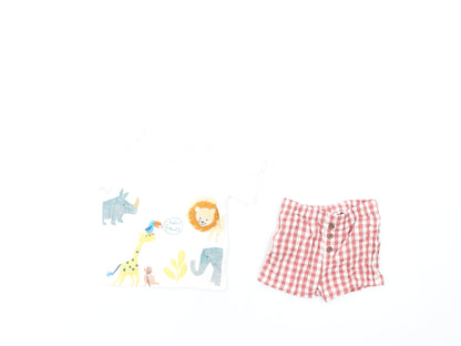 Additional front view of Marks & Spencer Baby Multicoloured Check Cotton Shorts Set Outfit/Set, size 0-3, Months Pullover