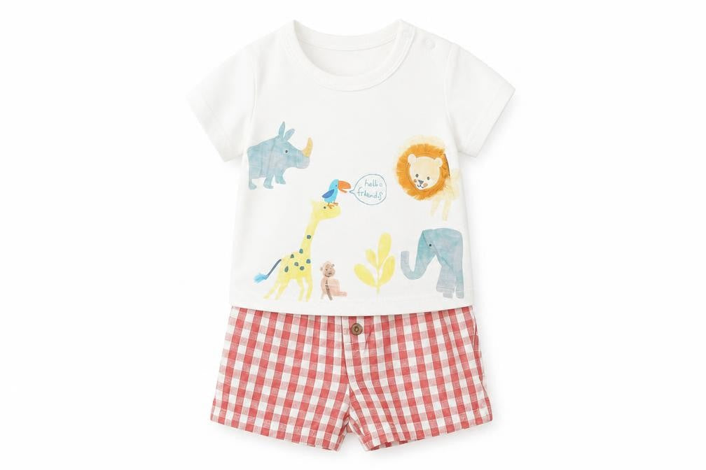 Marks & Spencer Baby Multicoloured Check Cotton Shorts Set Outfit/Set Size 0-3 Months Pullover