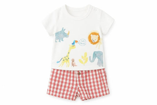 Marks & Spencer Baby Multicoloured Check Cotton Shorts Set Outfit/Set Size 0-3 Months Pullover
