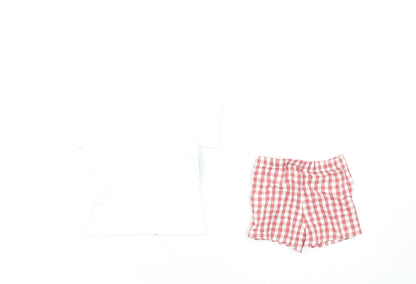 Back view of Marks & Spencer Baby Multicoloured Check Cotton Shorts Set Outfit/Set, size 0-3, Months Pullover