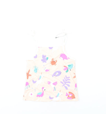 Additional front view of Marks & Spencer girls’ pink geometric cotton basic tank, size 5-6, years square neck pullover