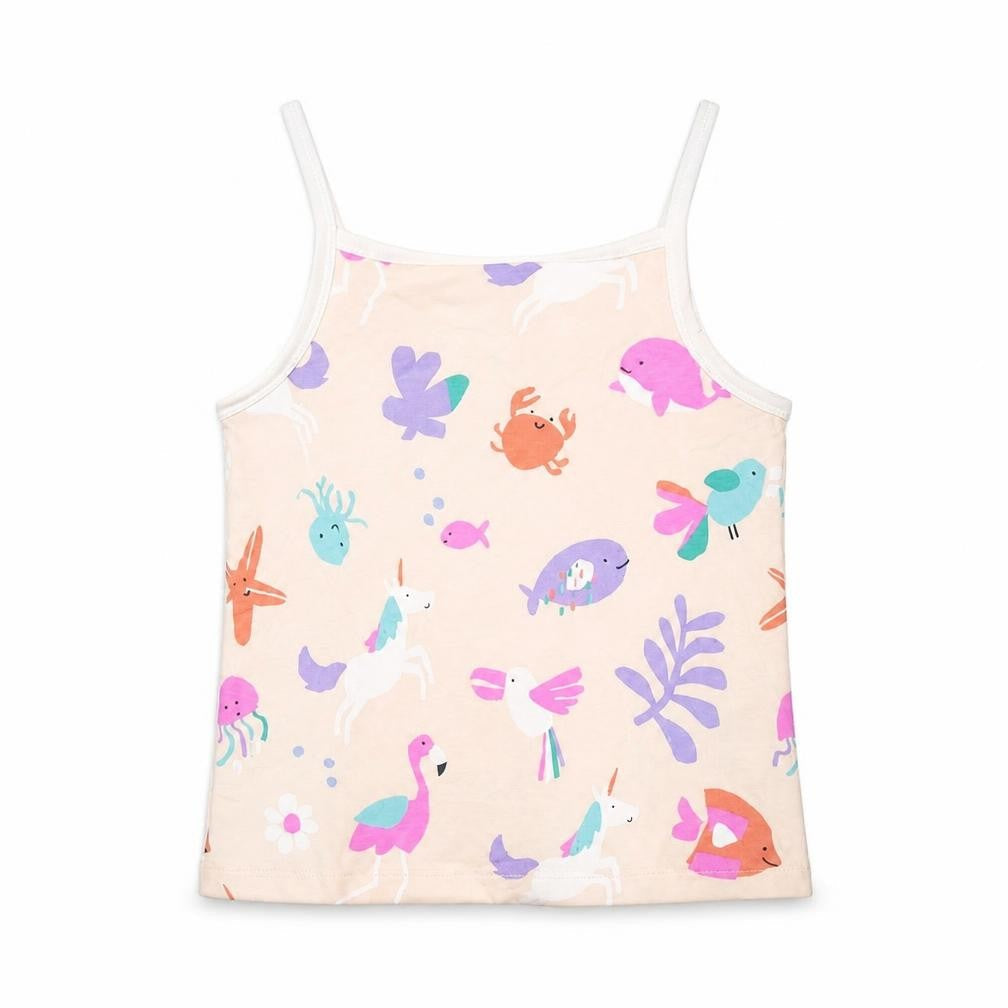 Marks & Spencer Girls Pink Geometric Cotton Basic Tank Size 5-6 Years Square Neck Pullover